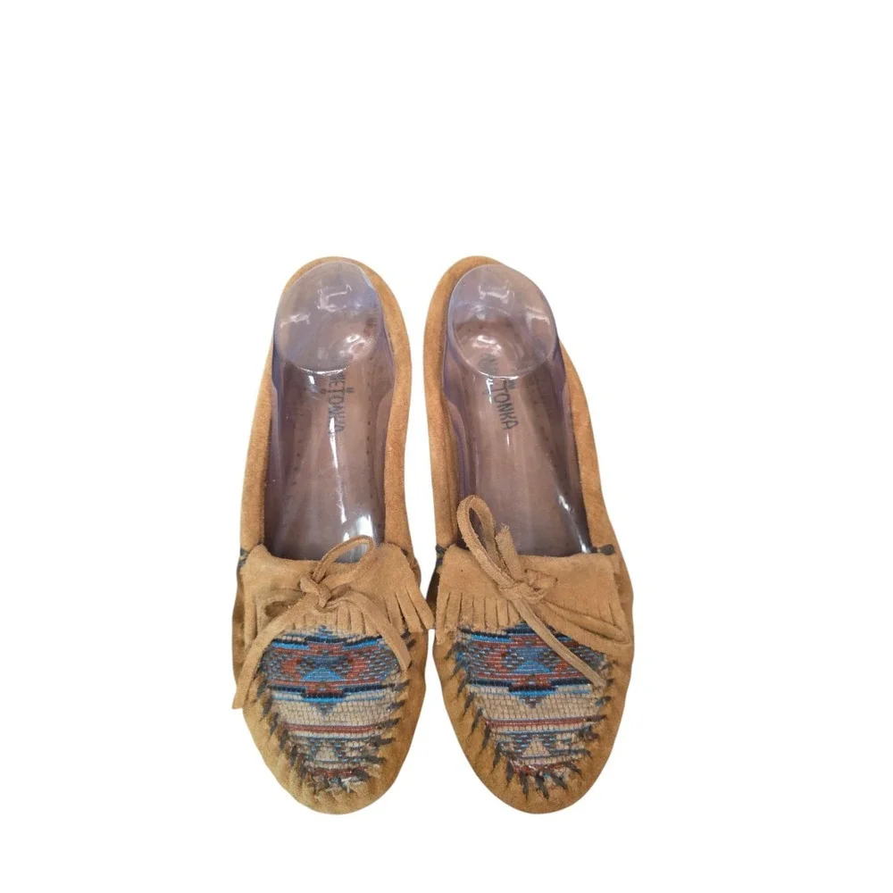 Minnetonka El Paso Moccasins Women's 9 Brown Suede Aztec Loafers Boho